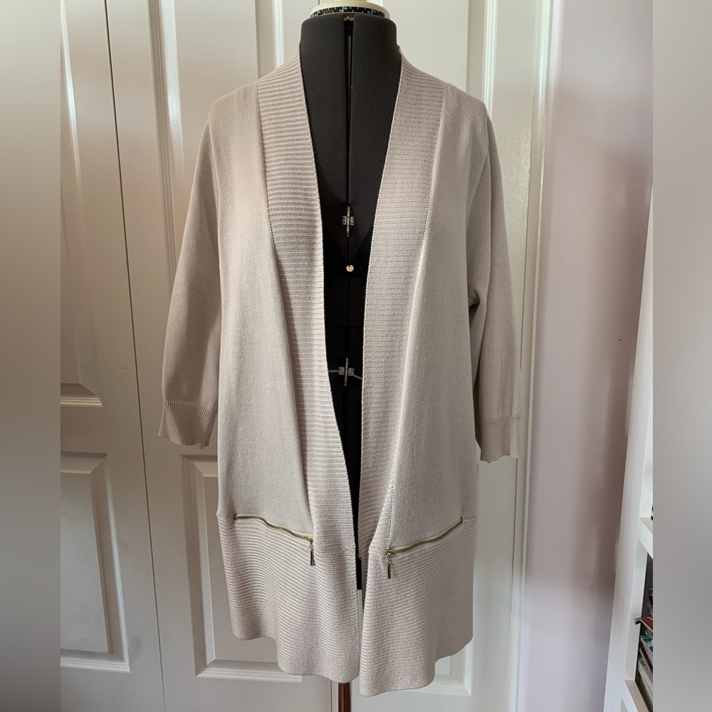 Magaschoni Women’s Sweater Cardigan Mid Length in Beige/Cream Size XL